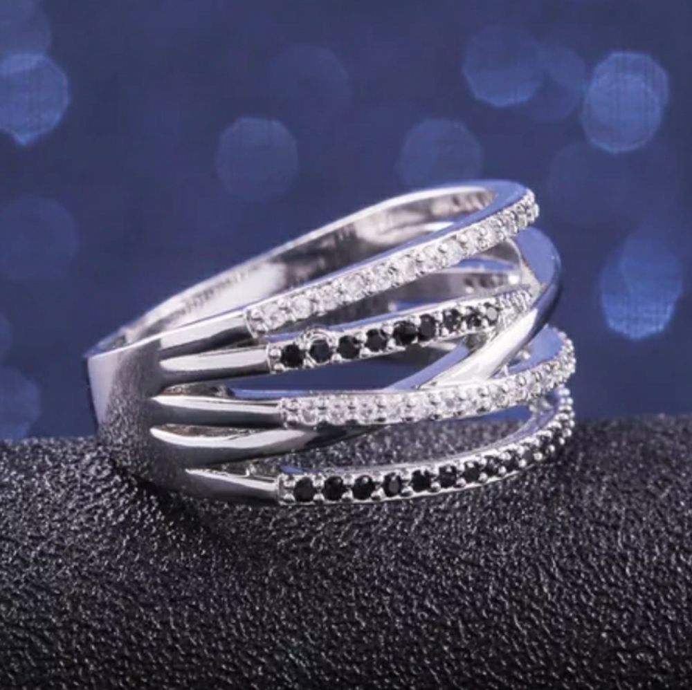 New Silver Black Lines Ring - Picture 2 of 5